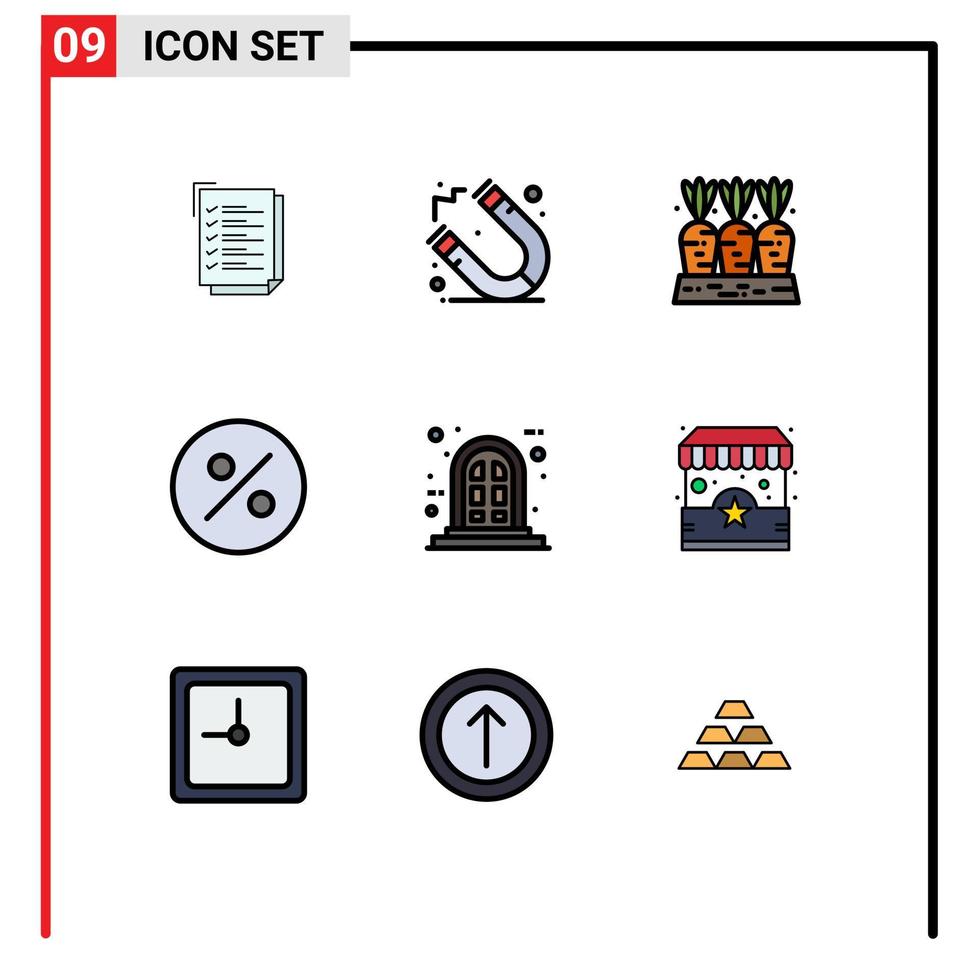 Mobile Interface Filledline Flat Color Set of 9 Pictograms of ecommerce panel carrot frame finance Editable Vector Design Elements