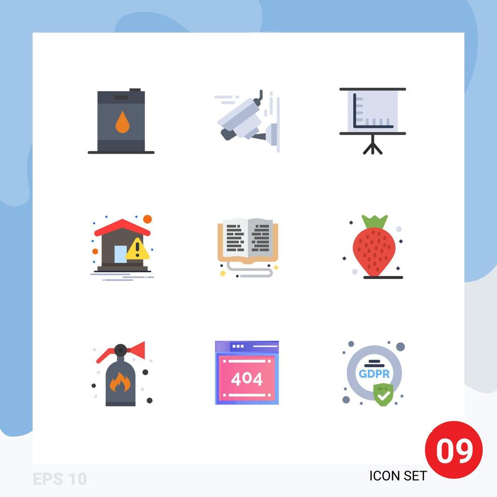 Pack of 9 Modern Flat Colors Signs and Symbols for Web Print Media such as online study online education library warning Editable Vector Design Elements