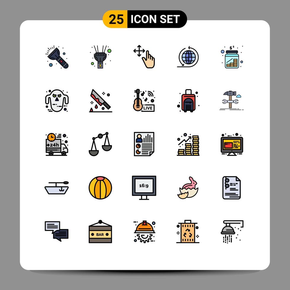 Group of 25 Filled line Flat Colors Signs and Symbols for scary ghoul global ghost money Editable Vector Design Elements