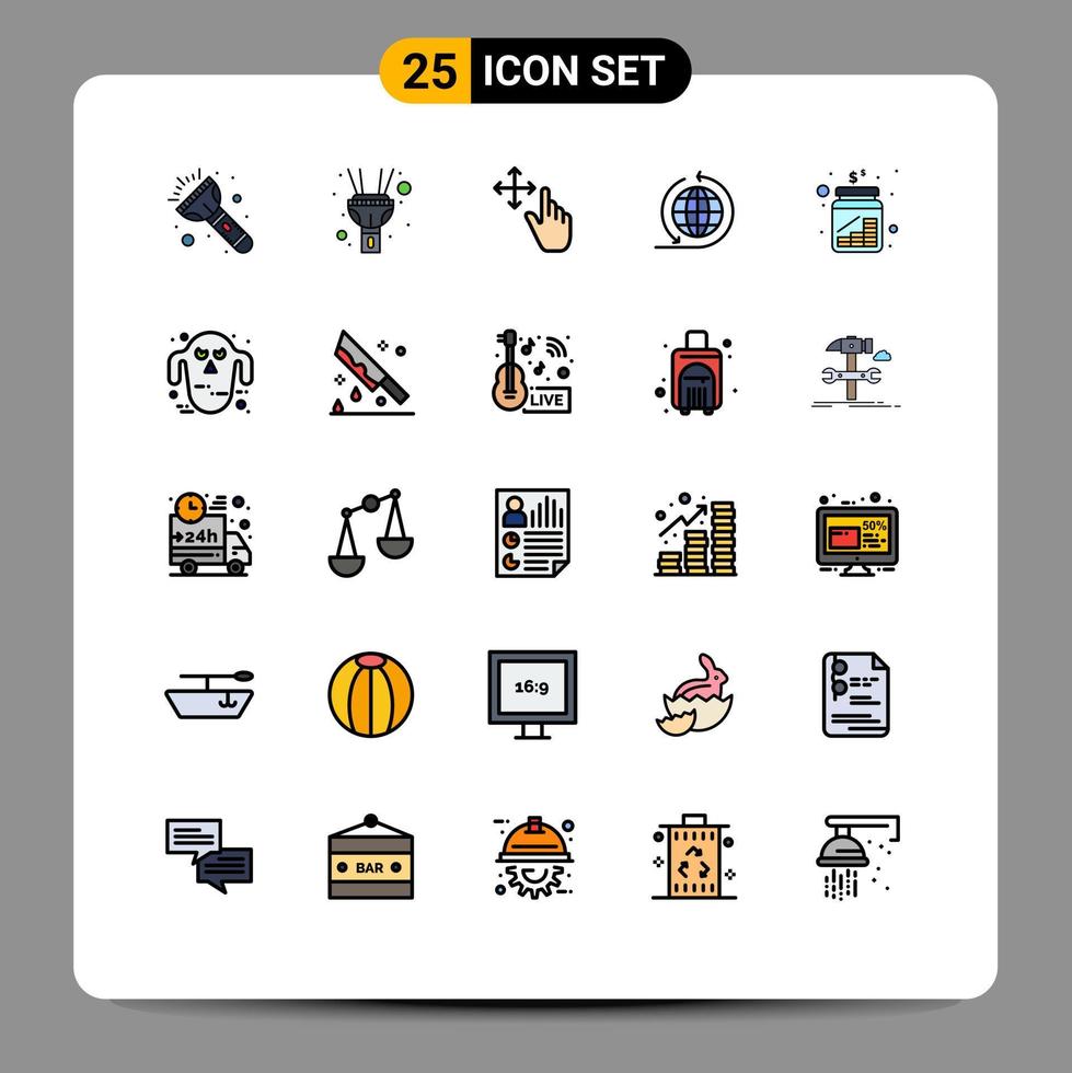 grupo de 25 signos y símbolos de colores planos de línea rellena para elementos de diseño de vectores editables de dinero fantasma global de ghoul aterrador