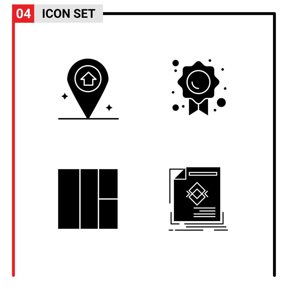 Pack of 4 Modern Solid Glyphs Signs and Symbols for Web Print Media such as map ad certificate mark leaflet Editable Vector Design Elements
