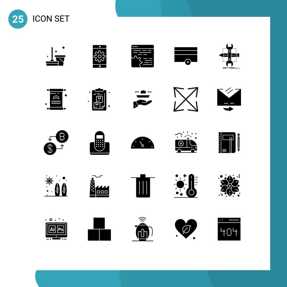 Pack of 25 Modern Solid Glyphs Signs and Symbols for Web Print Media such as design payments api money app Editable Vector Design Elements