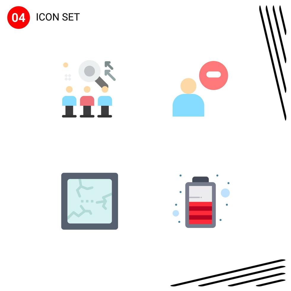 Modern Set of 4 Flat Icons Pictograph of rescource broken user man mirror Editable Vector Design Elements