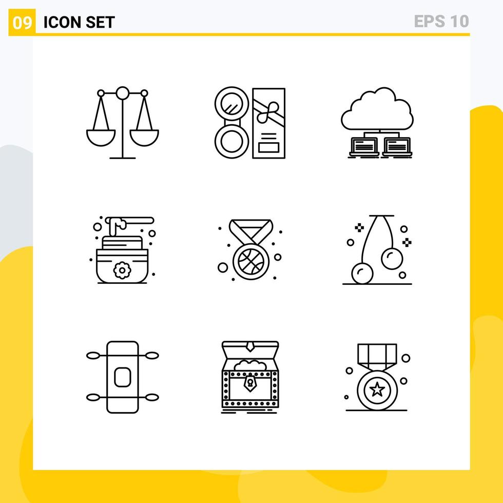 paquete de iconos de vector de stock de 9 signos y símbolos de línea para elementos de diseño de vector editables de datos de loto de nube de crema de medalla