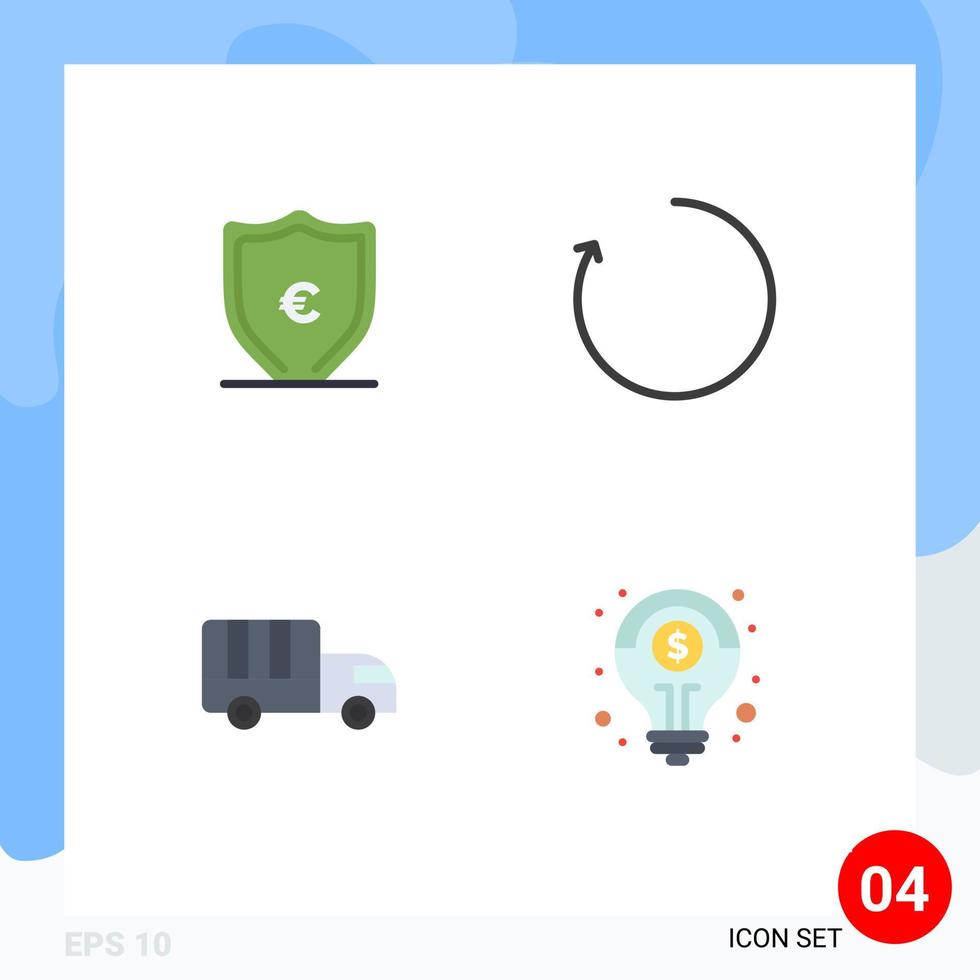 4 Universal Flat Icon Signs Symbols of euro transport protection rotate financial Editable Vector Design Elements