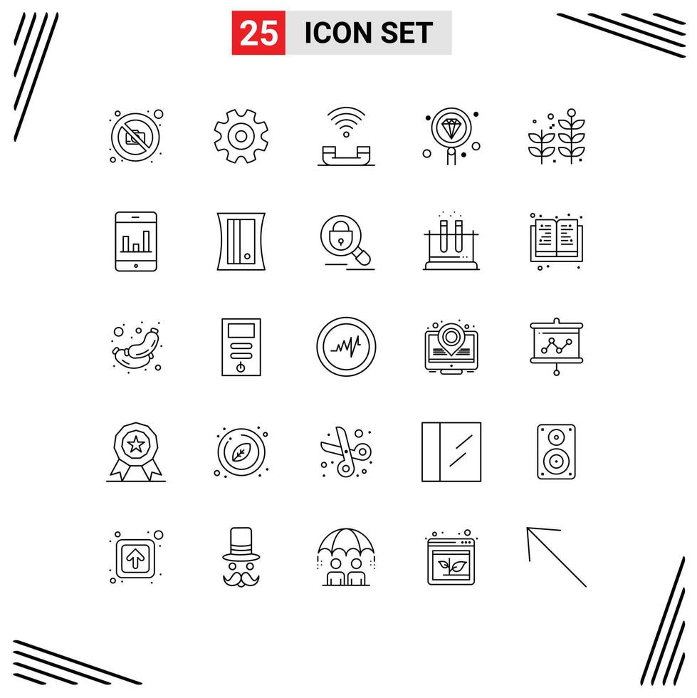 Universal Icon Symbols Group of 25 Modern Lines of search development device develop telephone Editable Vector Design Elements