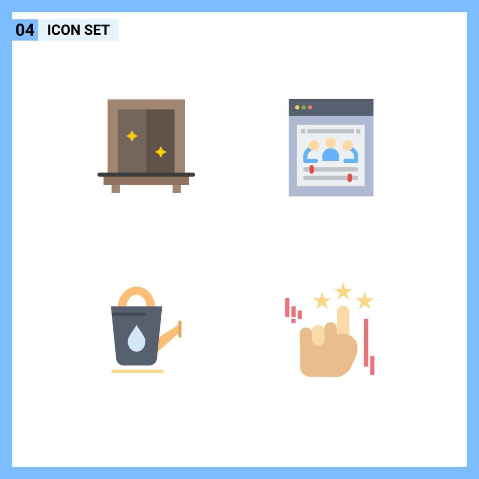 Pack of 4 creative Flat Icons of window bathroom dressing web developers water Editable Vector Design Elements