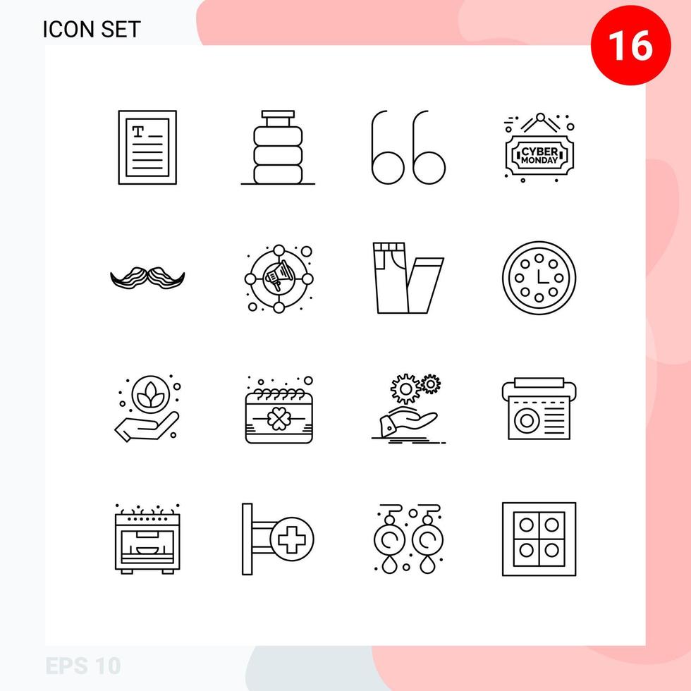 Set of 16 Vector Outlines on Grid for men movember open hipster sale Editable Vector Design Elements