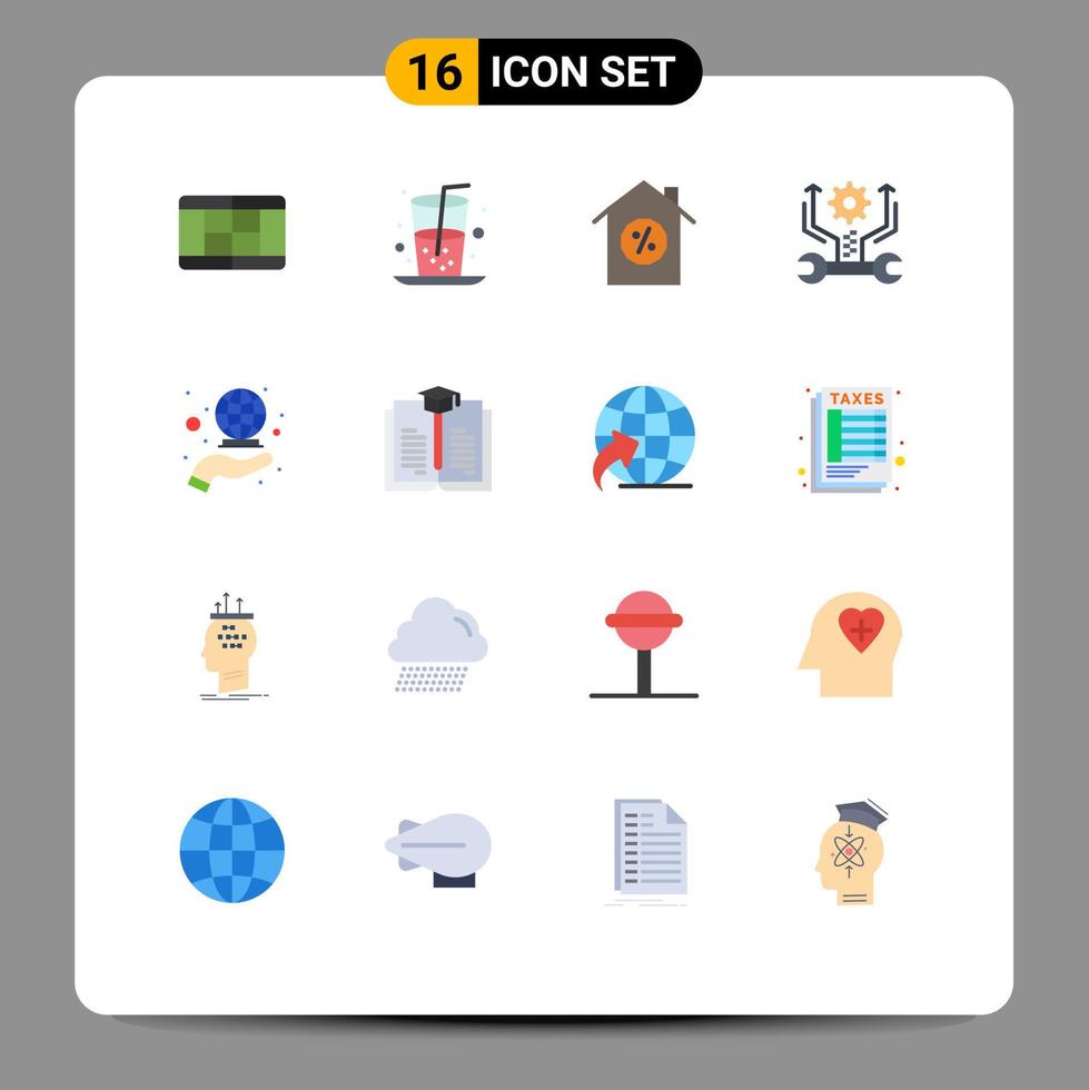 paquete de 16 signos y símbolos de colores planos modernos para medios de impresión web, como herramientas globales de propiedad internacional de graduación, paquete editable de elementos de diseño de vectores creativos