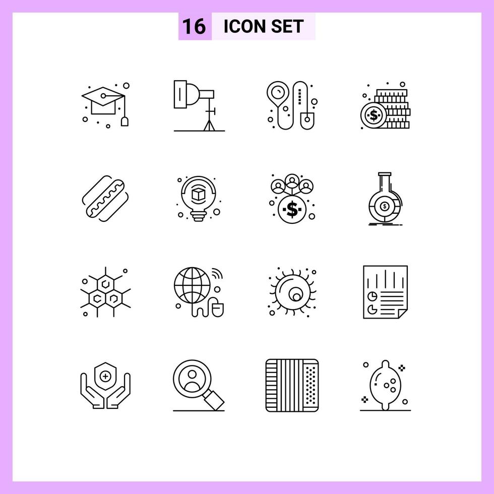 16 Universal Outlines Set for Web and Mobile Applications america money studio dollar coin Editable Vector Design Elements
