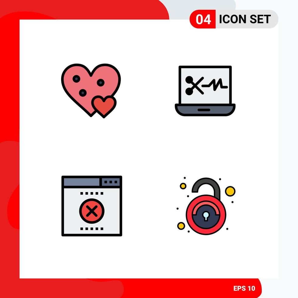 Universal Icon Symbols Group of 4 Modern Filledline Flat Colors of heart seo gift audio editing software public Editable Vector Design Elements