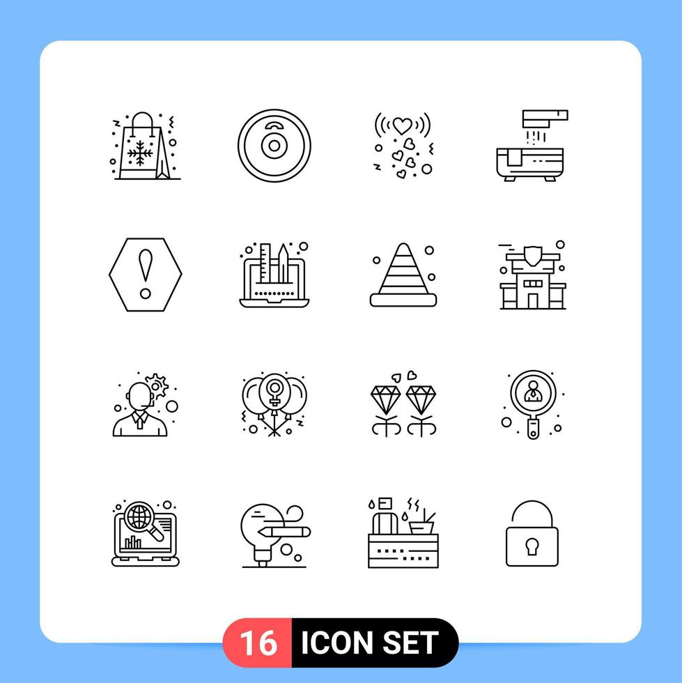 Group of 16 Outlines Signs and Symbols for octagon shower heart bathtub bath Editable Vector Design Elements