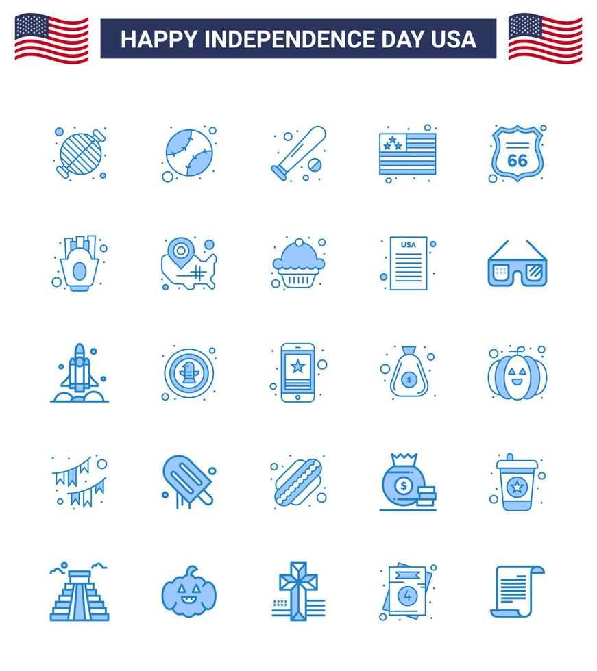 Pack of 25 creative USA Independence Day related Blues of security flag united country sports Editable USA Day Vector Design Elements