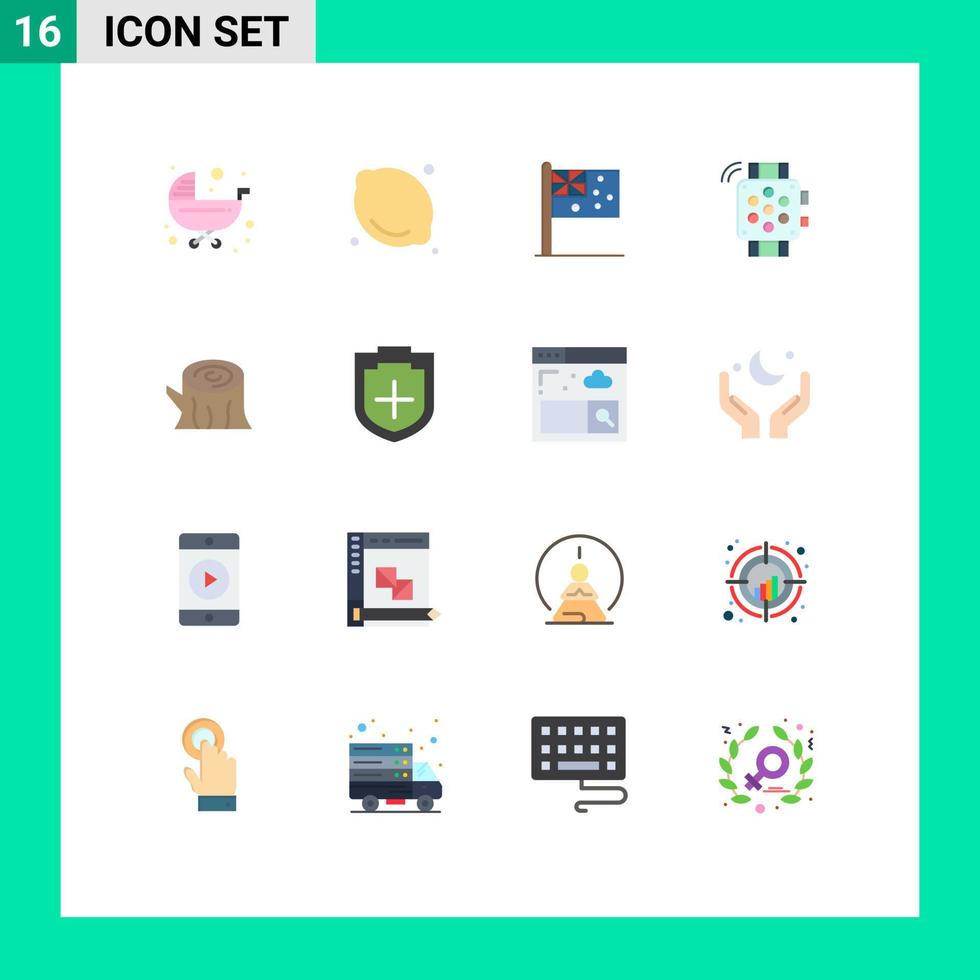 Set of 16 Commercial Flat Colors pack for log timer medical hand watch nation Editable Pack of Creative Vector Design Elements