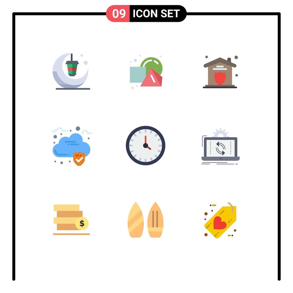 Modern Set of 9 Flat Colors and symbols such as clock security squares data home Editable Vector Design Elements