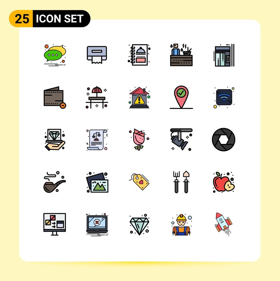 Stock Vector Icon Pack of 25 Line Signs and Symbols for lift elevator menu wellness sauna Editable Vector Design Elements