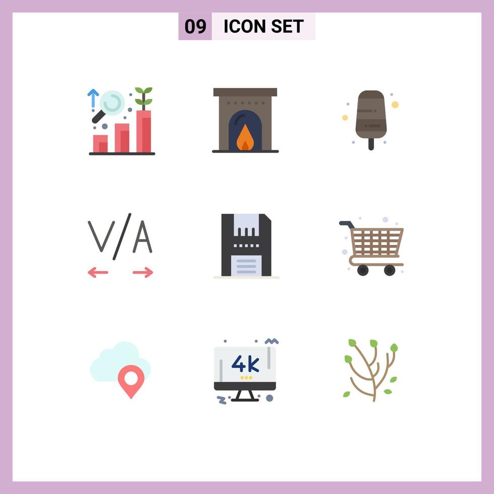 grupo de símbolos de iconos universales de 9 colores planos modernos de dispositivos electrónicos de alimentos flexibles de compras elementos de diseño de vectores editables