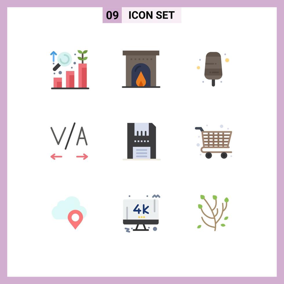 Universal Icon Symbols Group of 9 Modern Flat Colors of shopping floppy food electronics devices Editable Vector Design Elements