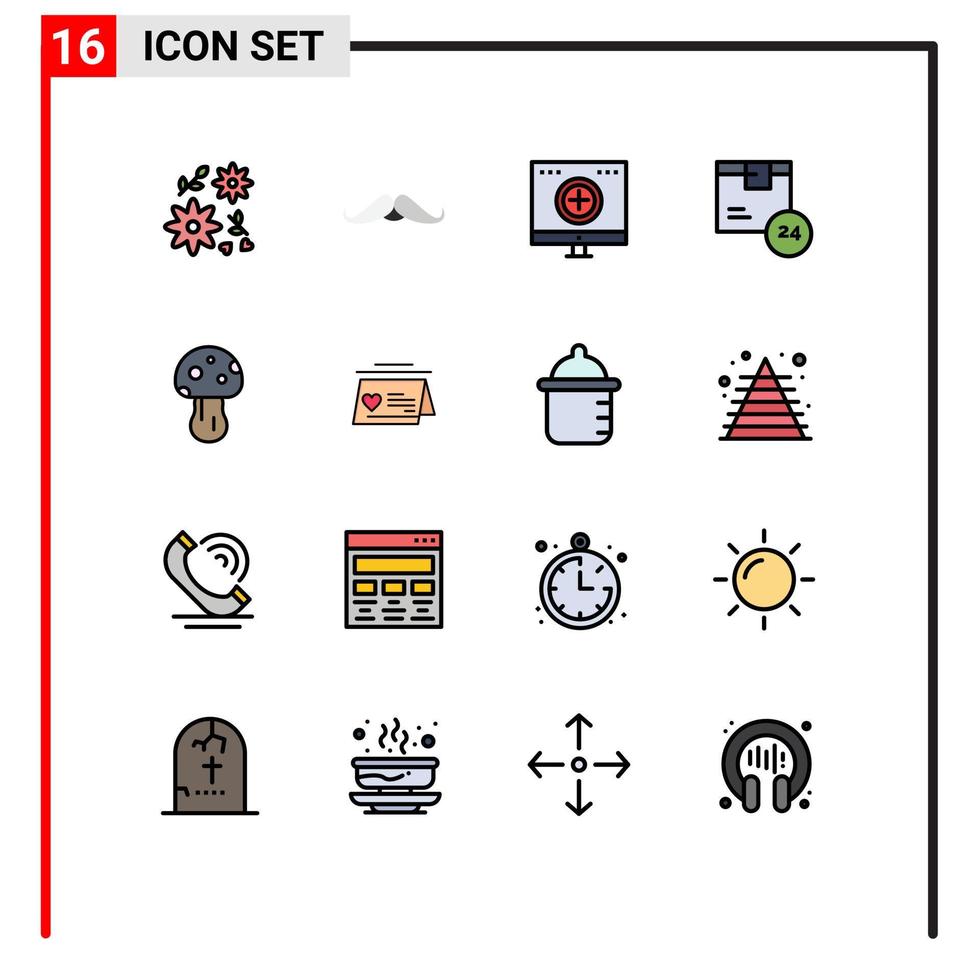 16 User Interface Flat Color Filled Line Pack of modern Signs and Symbols of time product care delivery recovery Editable Creative Vector Design Elements