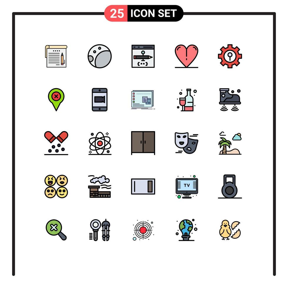 Set of 25 Commercial Filled line Flat Colors pack for setting lock coding keyhole love Editable Vector Design Elements
