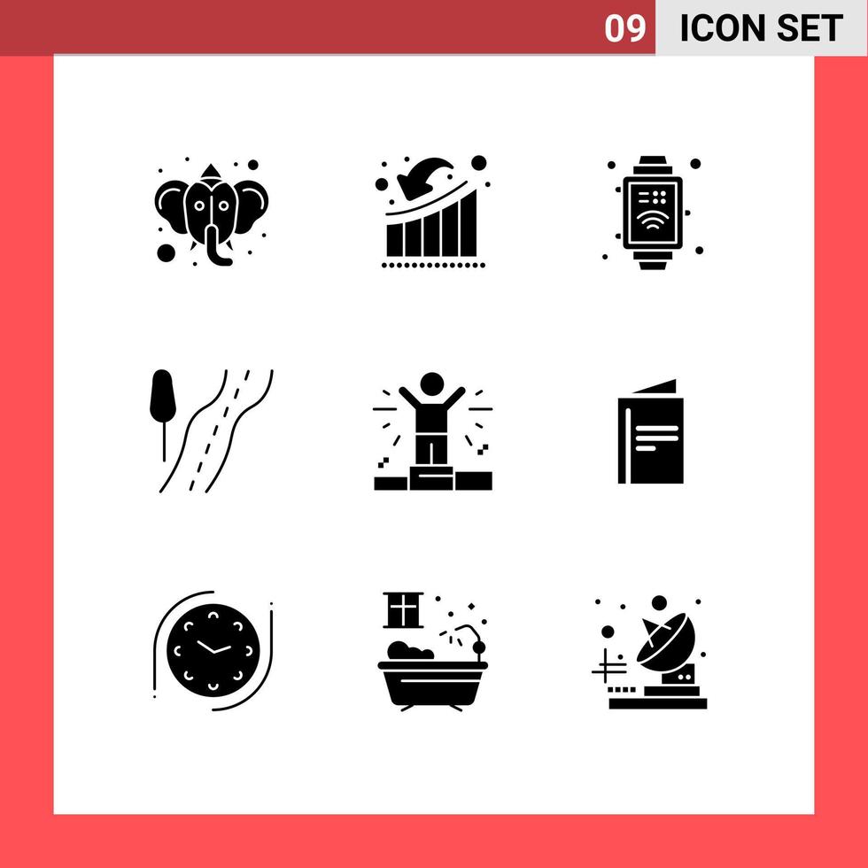 Group of 9 Solid Glyphs Signs and Symbols for person business loss travel road Editable Vector Design Elements