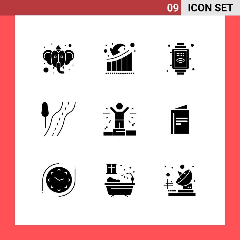grupo de 9 signos y símbolos de glifos sólidos para elementos de diseño de vectores editables de carretera de viaje de pérdida de negocio de persona