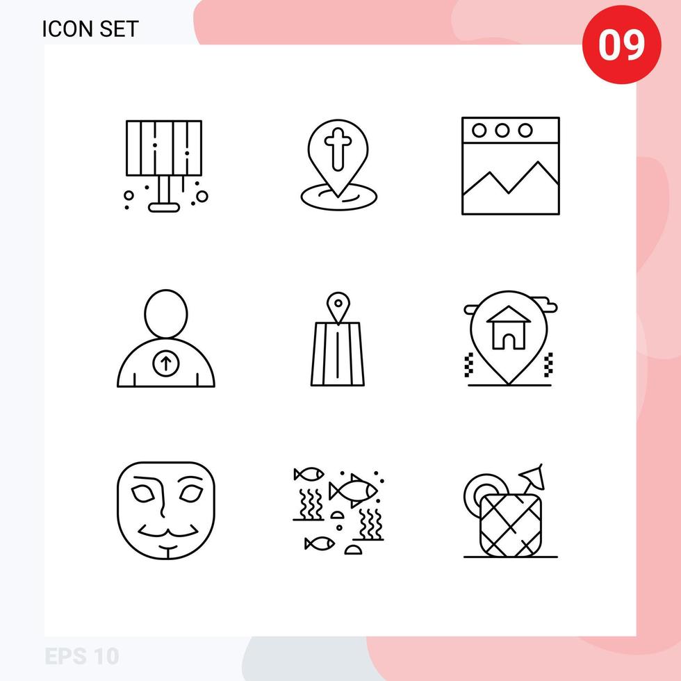 Outline Pack of 9 Universal Symbols of location road analytics navigation up Editable Vector Design Elements
