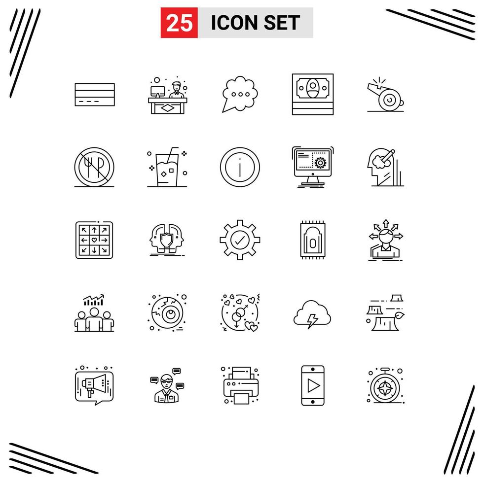 Modern Set of 25 Lines and symbols such as referee money discussion finance comment Editable Vector Design Elements