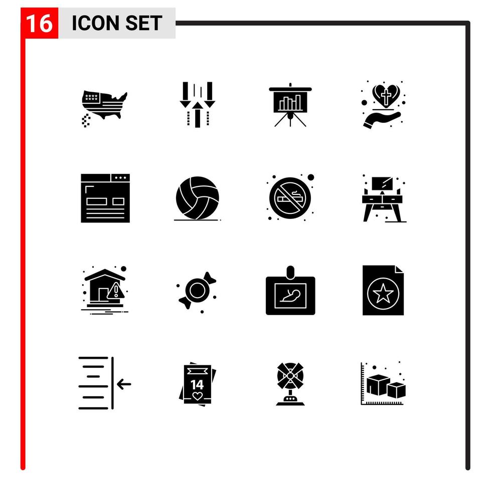 16 iconos creativos, signos y símbolos modernos de celebración cruzada, descarga de informes de cuidado del corazón, elementos de diseño vectorial editables vector