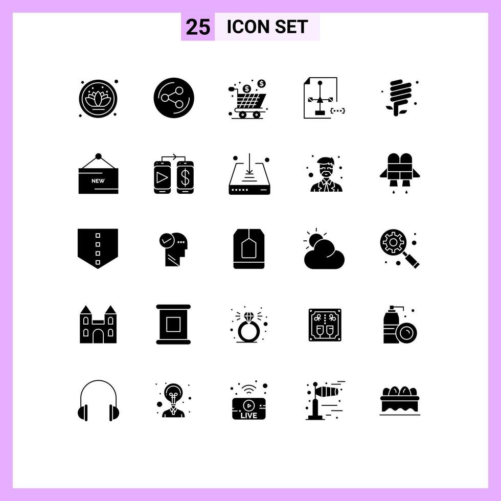Pack of 25 Modern Solid Glyphs Signs and Symbols for Web Print Media such as ecology file full document develop Editable Vector Design Elements