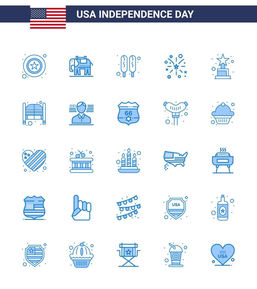 Stock Vector Icon Pack of American Day 25 Blue Signs and Symbols for bar award hot dog achievement american Editable USA Day Vector Design Elements
