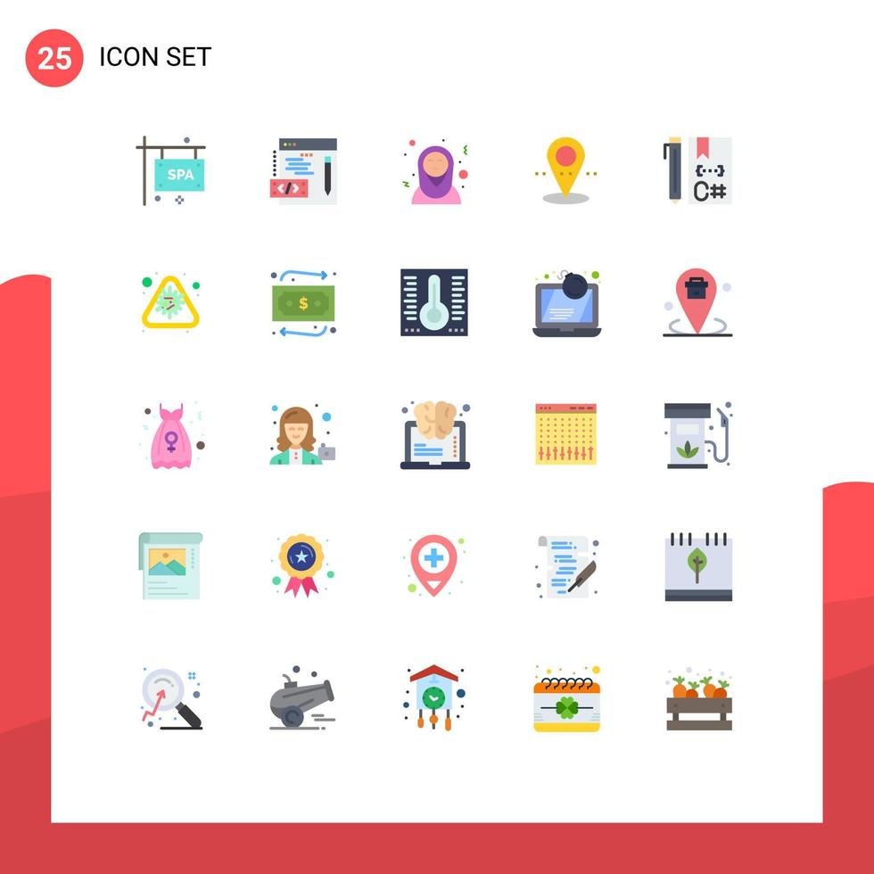 Group of 25 Flat Colors Signs and Symbols for development coding arabic code point Editable Vector Design Elements