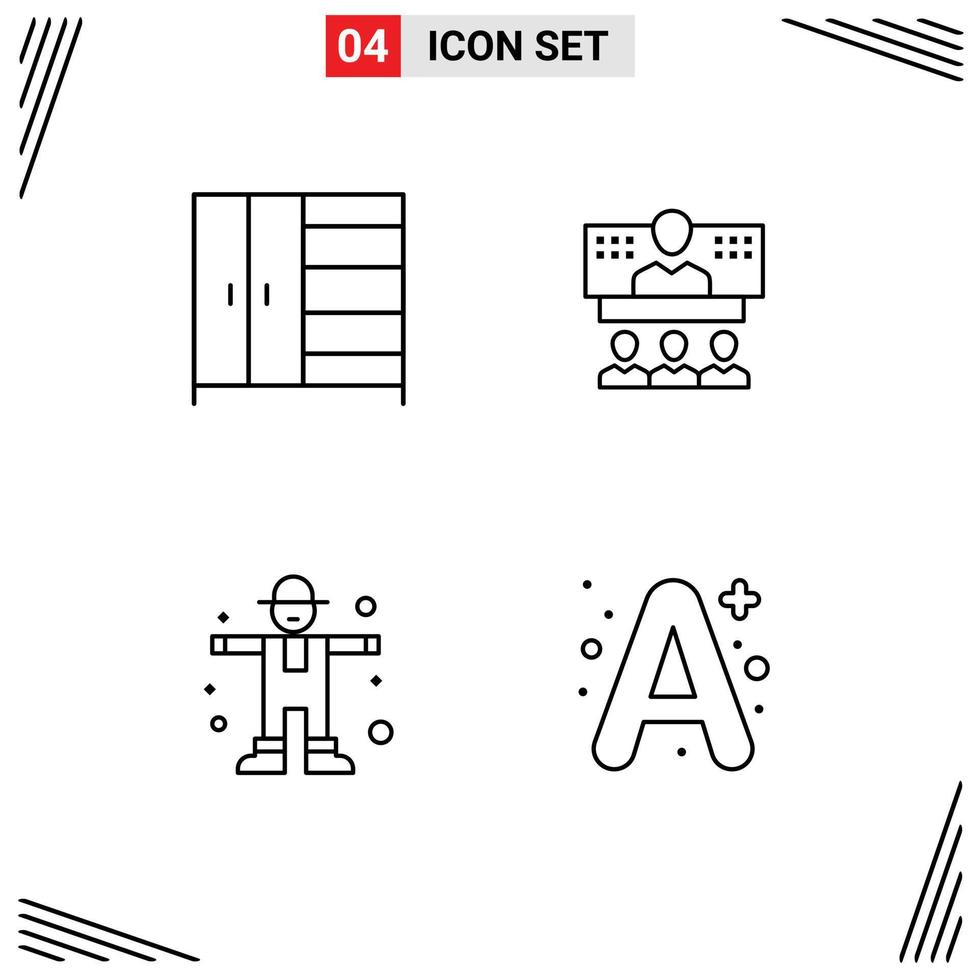 User Interface Pack of 4 Basic Filledline Flat Colors of furniture character conference connection rural Editable Vector Design Elements