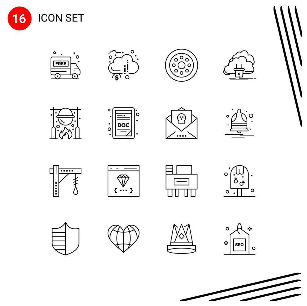 Modern Set of 16 Outlines Pictograph of autumn network accessories energy cloud Editable Vector Design Elements