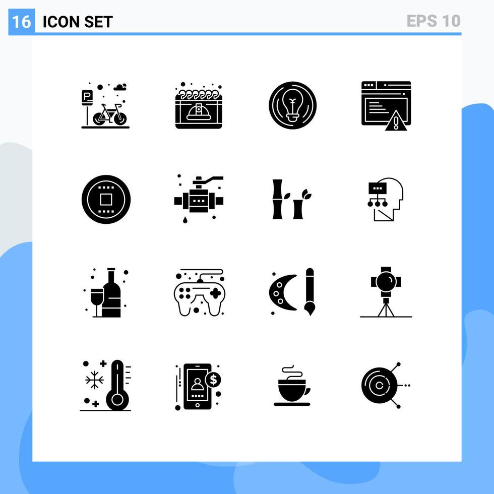 conjunto de glifos sólidos de interfaz móvil de 16 pictogramas de alerta web cap seo elementos de diseño de vectores editables creativos