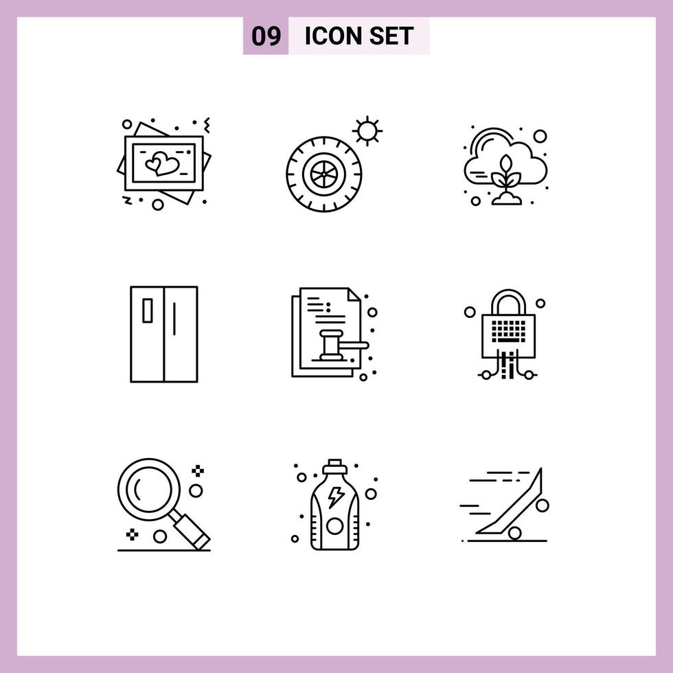 Pack of 9 creative Outlines of auction paper side zero refrigerator by Editable Vector Design Elements