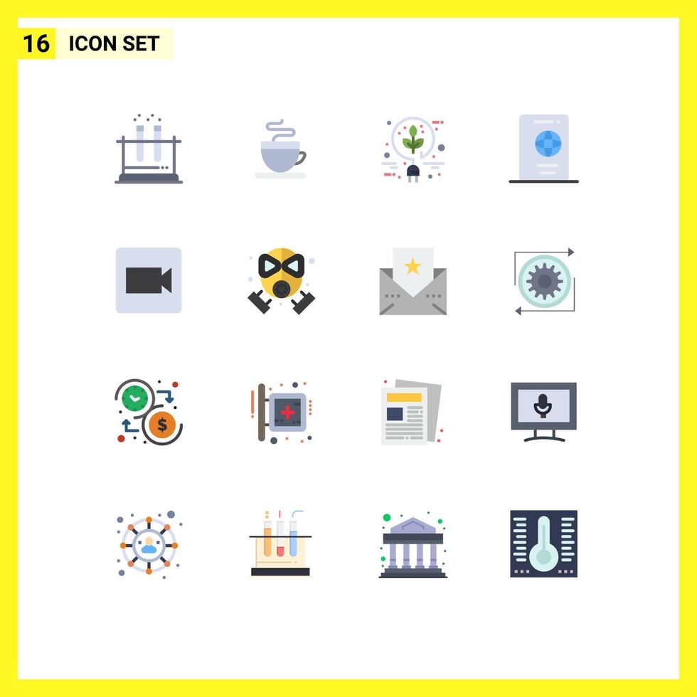 Modern Set of 16 Flat Colors Pictograph of record travel electric tourist passport Editable Pack of Creative Vector Design Elements