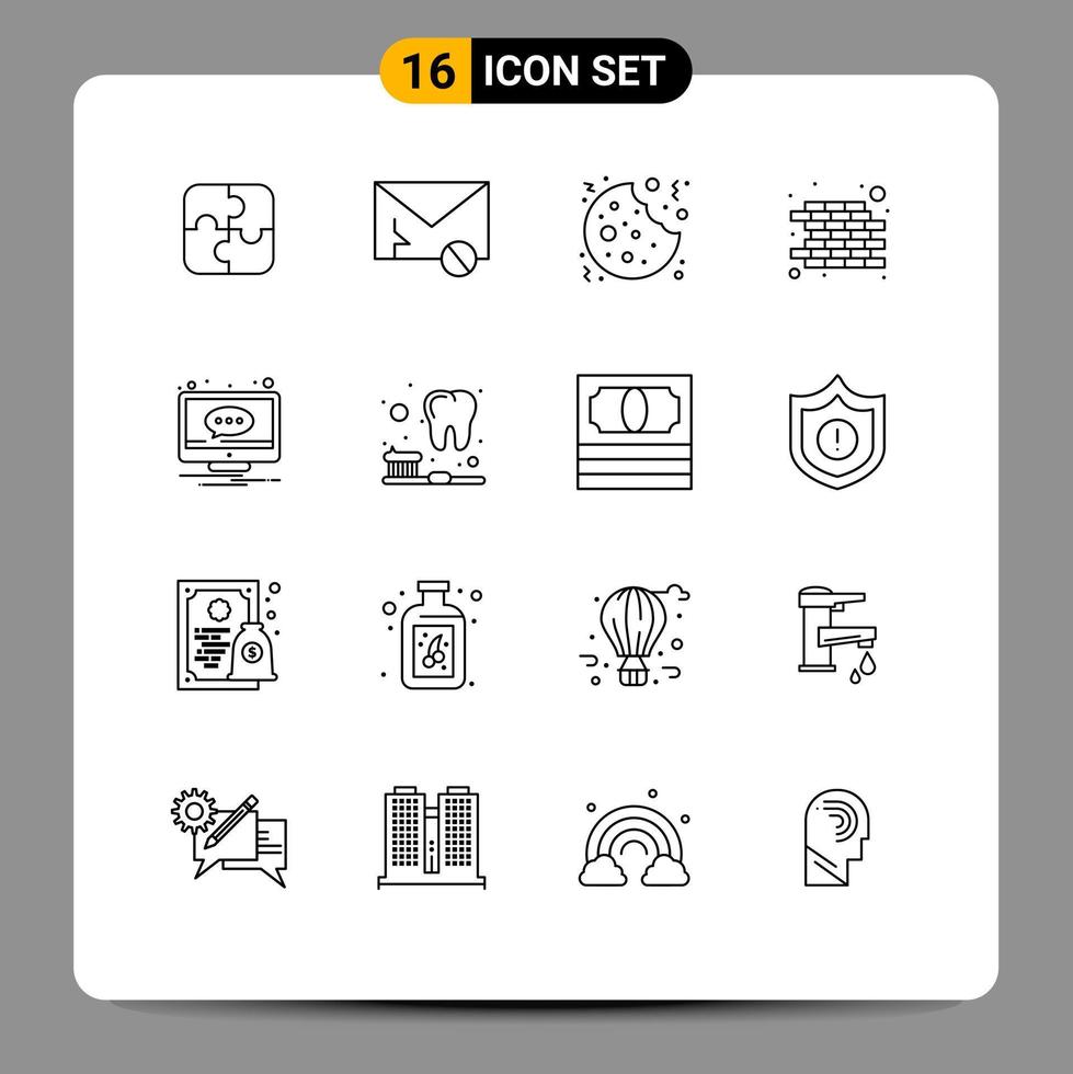 Set of 16 Commercial Outlines pack for comment wall spam construction sweet Editable Vector Design Elements
