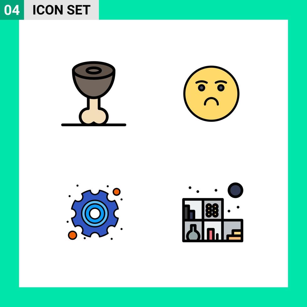 Paquete de color plano de línea de relleno de interfaz de usuario de 4 signos y símbolos modernos de emoji de mano de obra alimentaria elementos de diseño de vector editables para el hogar triste