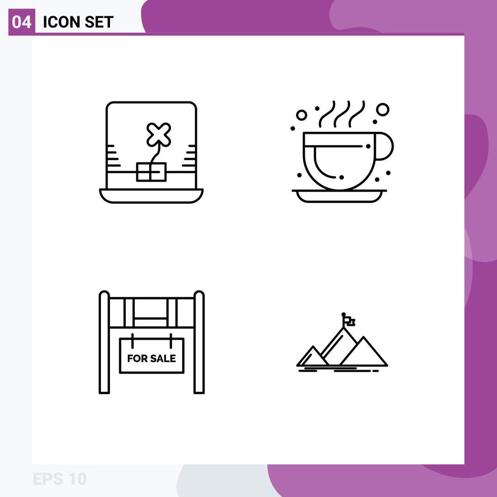 Stock Vector Icon Pack of 4 Line Signs and Symbols for laptop for sale cafe building mountain Editable Vector Design Elements