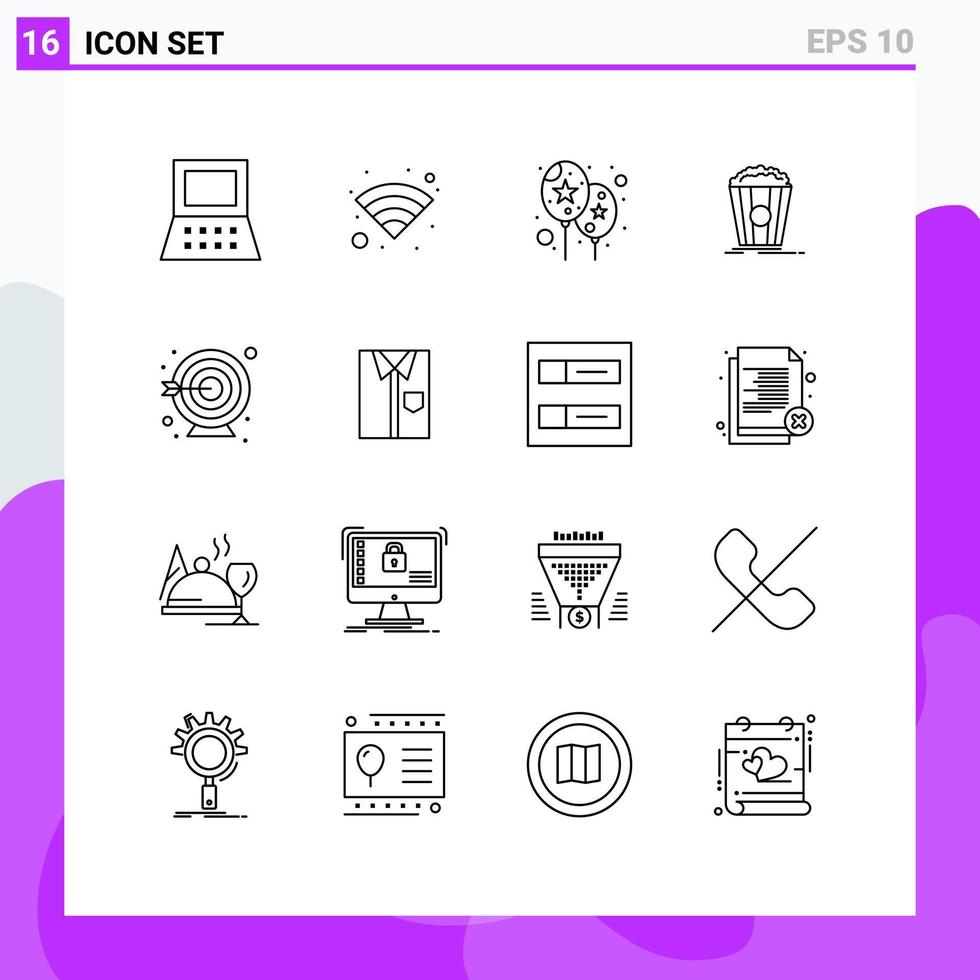 Universal Icon Symbols Group of 16 Modern Outlines of cloth target festival goal snack Editable Vector Design Elements