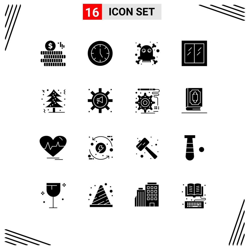 16 Universal Solid Glyph Signs Symbols of holidays christmas dangerous window house Editable Vector Design Elements