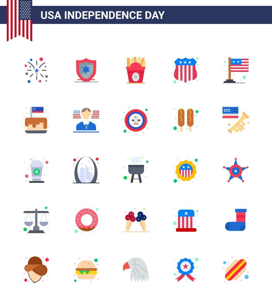 USA Independence Day Flat Set of 25 USA Pictograms of usa flag fastfood country investigating Editable USA Day Vector Design Elements