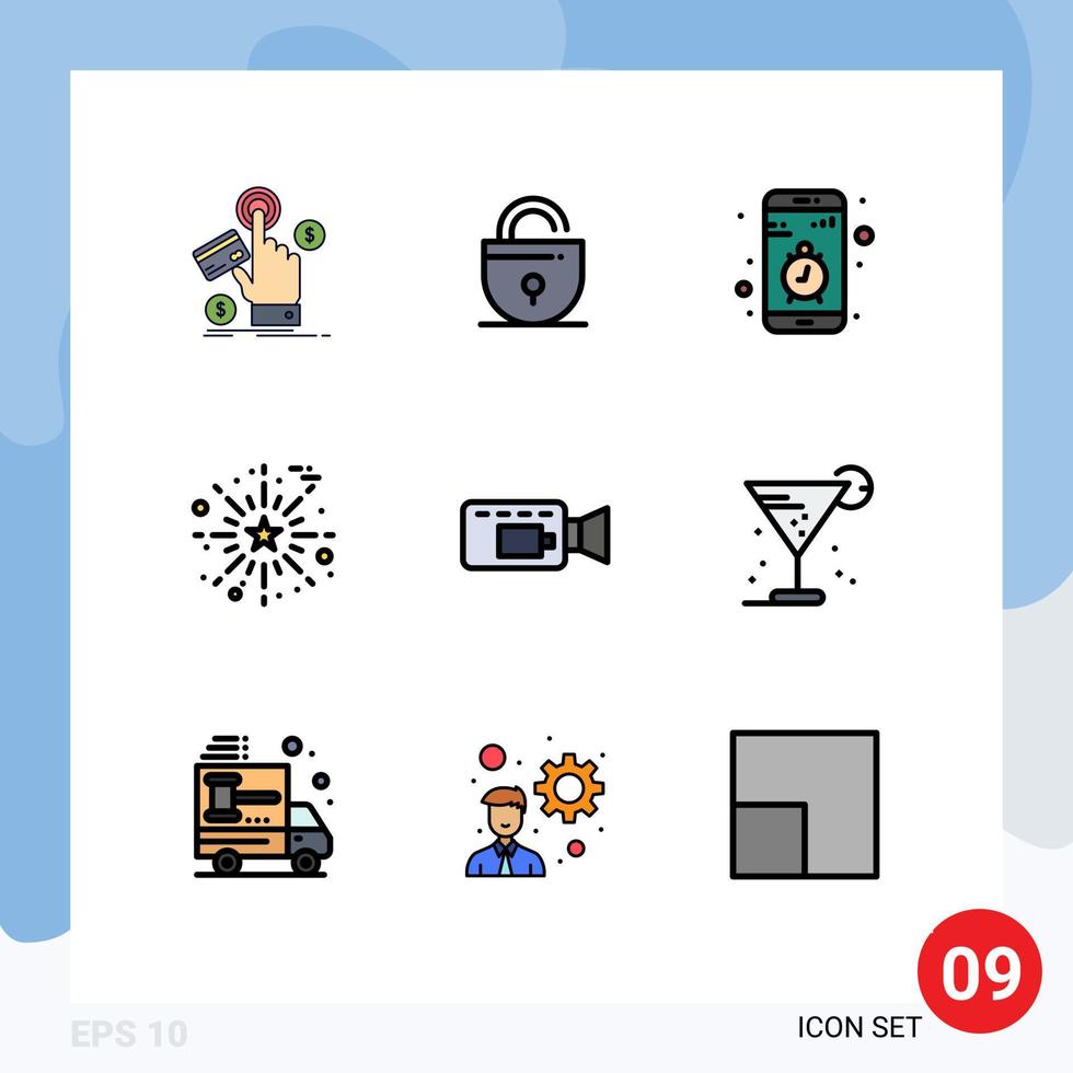 9 Thematic Vector Filledline Flat Colors and Editable Symbols of thanks day fireworks internet celebrate smartphone Editable Vector Design Elements