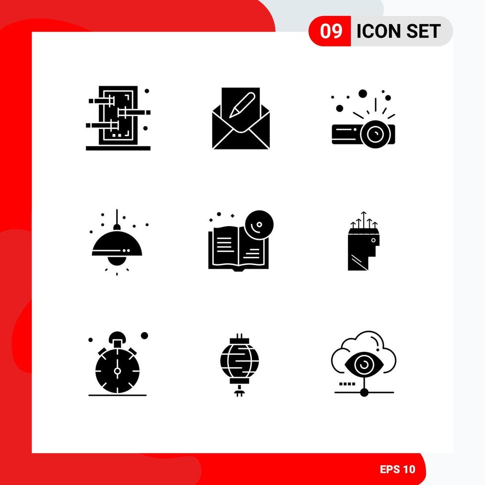 9 Thematic Vector Solid Glyphs and Editable Symbols of bookmark light mail lump home Editable Vector Design Elements