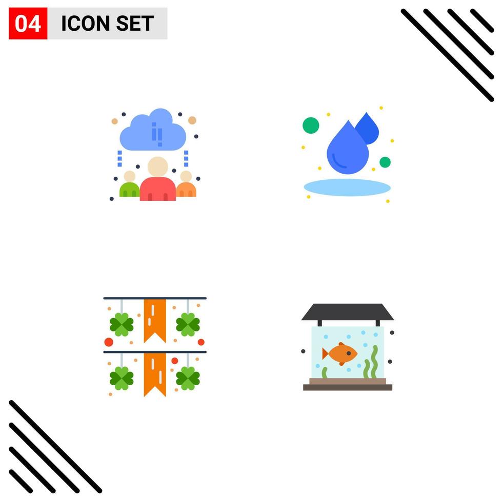 4 Universal Flat Icon Signs Symbols of cloud home drop festival fish Editable Vector Design Elements