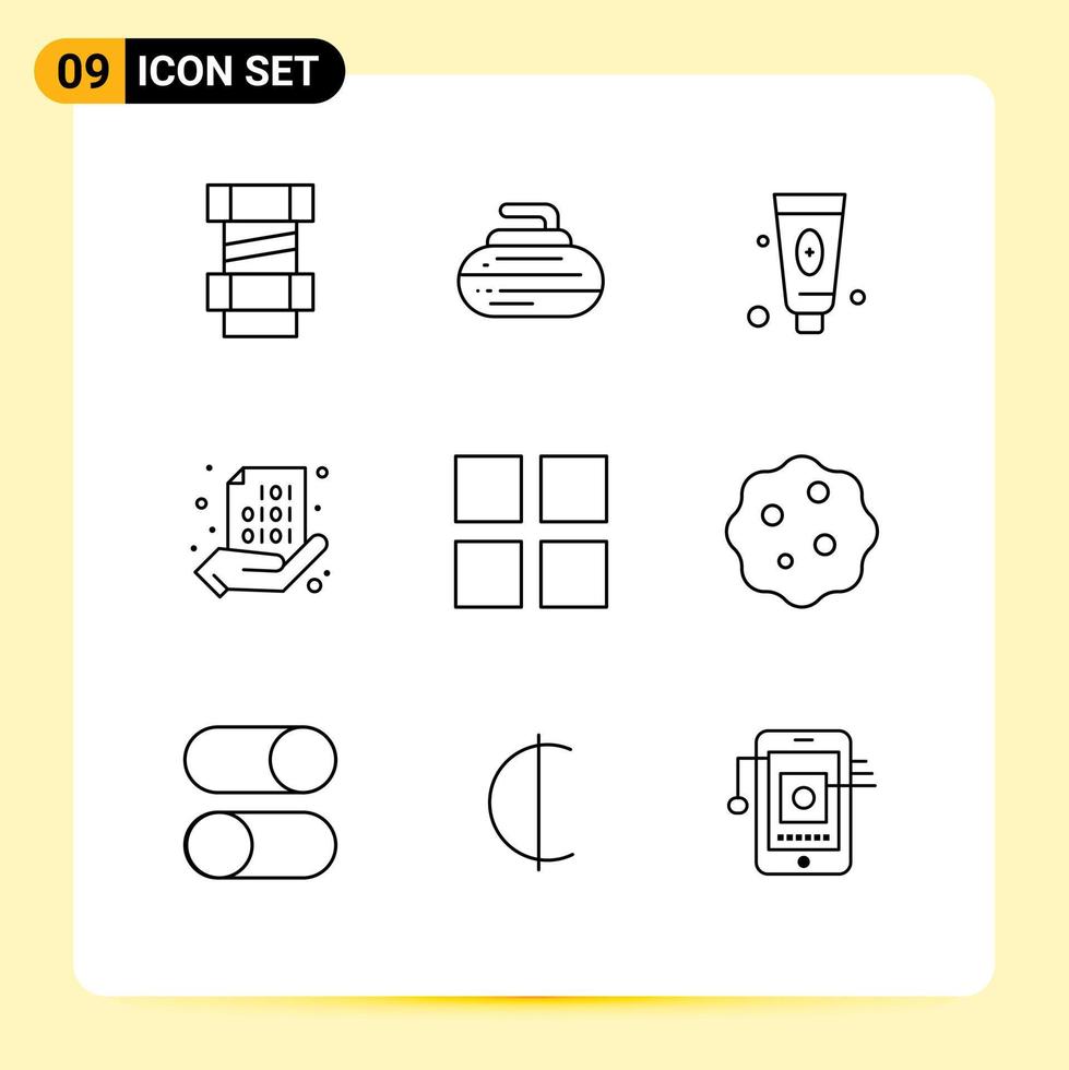 conjunto de pictogramas de 9 esquemas simples de codificación de diseño elementos de diseño de vector editables binarios de mano cosmético