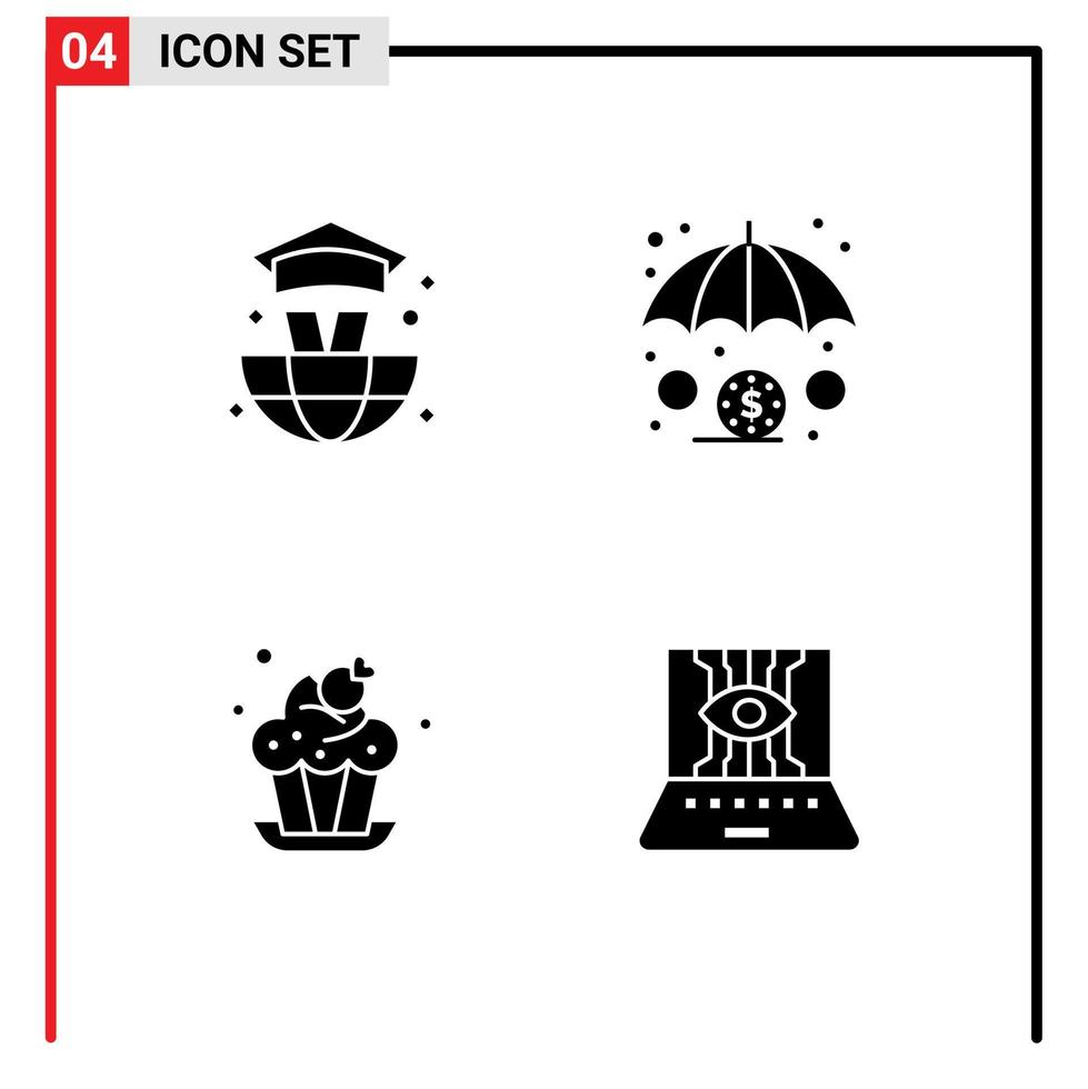 paquete de iconos de vector de stock de 4 signos y símbolos de línea para el postre mundial finanzas panadería ciencias de la computación elementos de diseño de vector editables