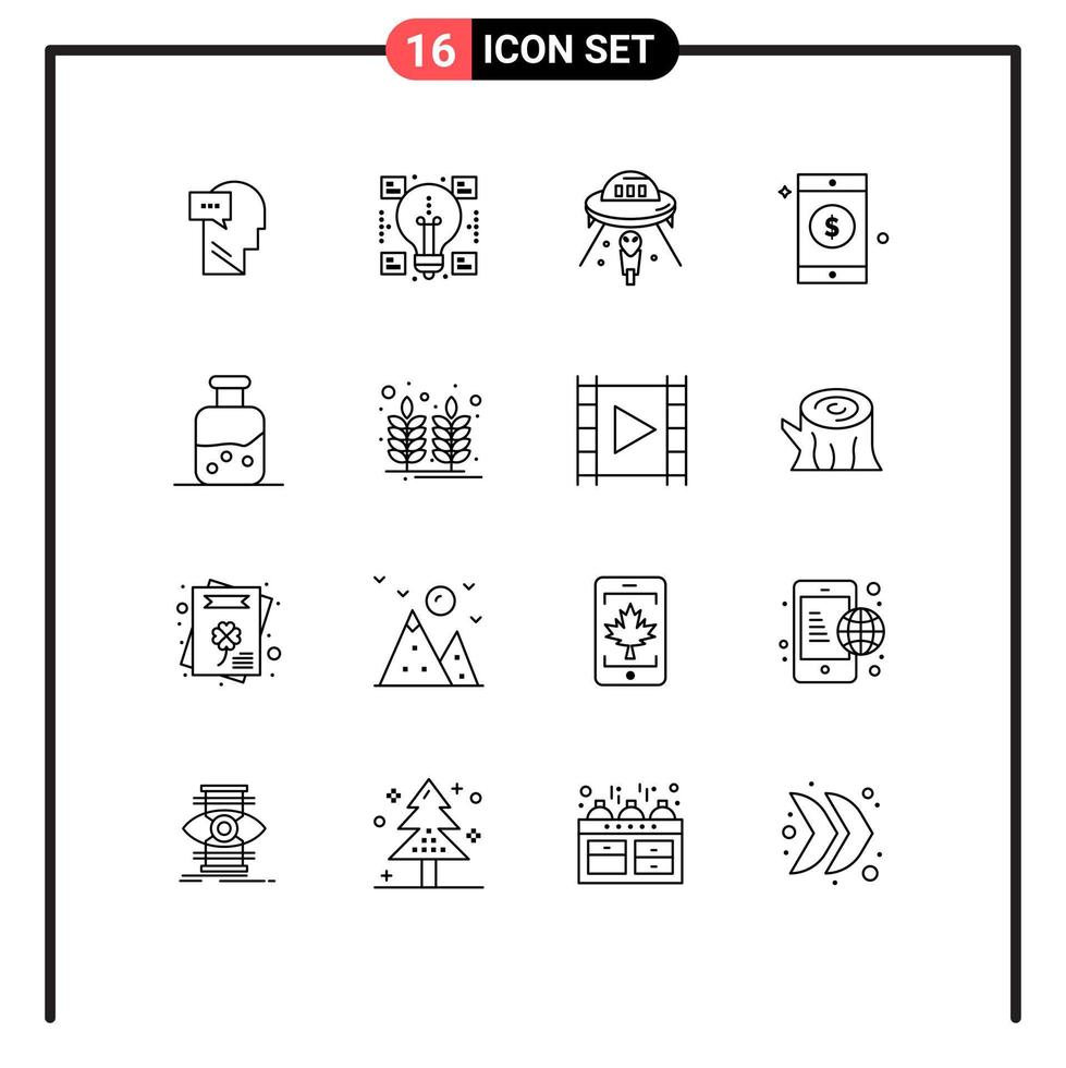 Universal Icon Symbols Group of 16 Modern Outlines of test sign alien dollar mars Editable Vector Design Elements