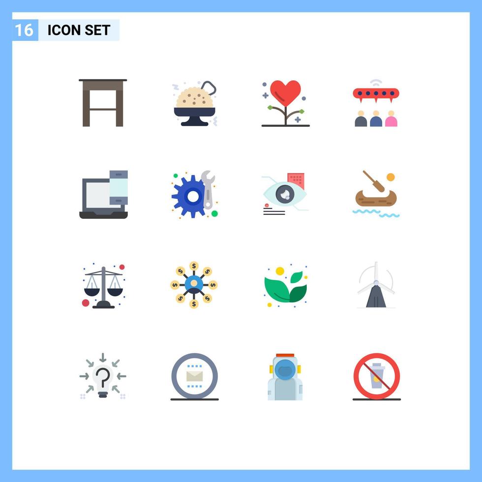 Pictogram Set of 16 Simple Flat Colors of macbook devices health computer sharing Editable Pack of Creative Vector Design Elements